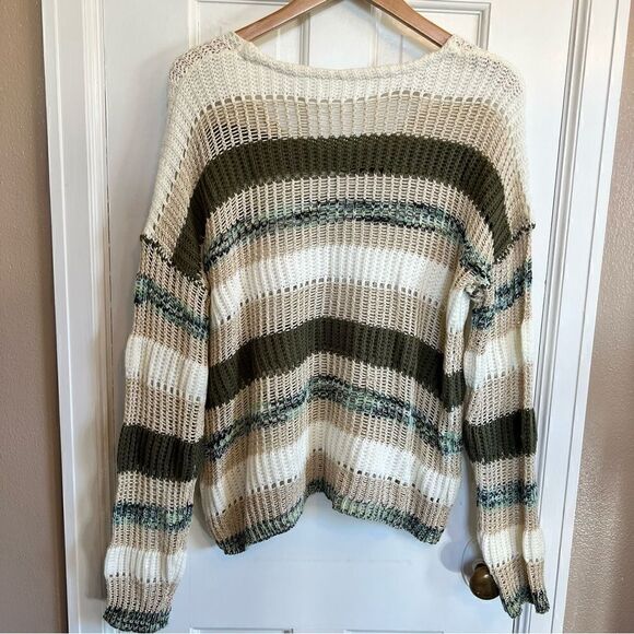 Love At First Find Cream & Green Stripped knit sweater - Picture 3 of 7